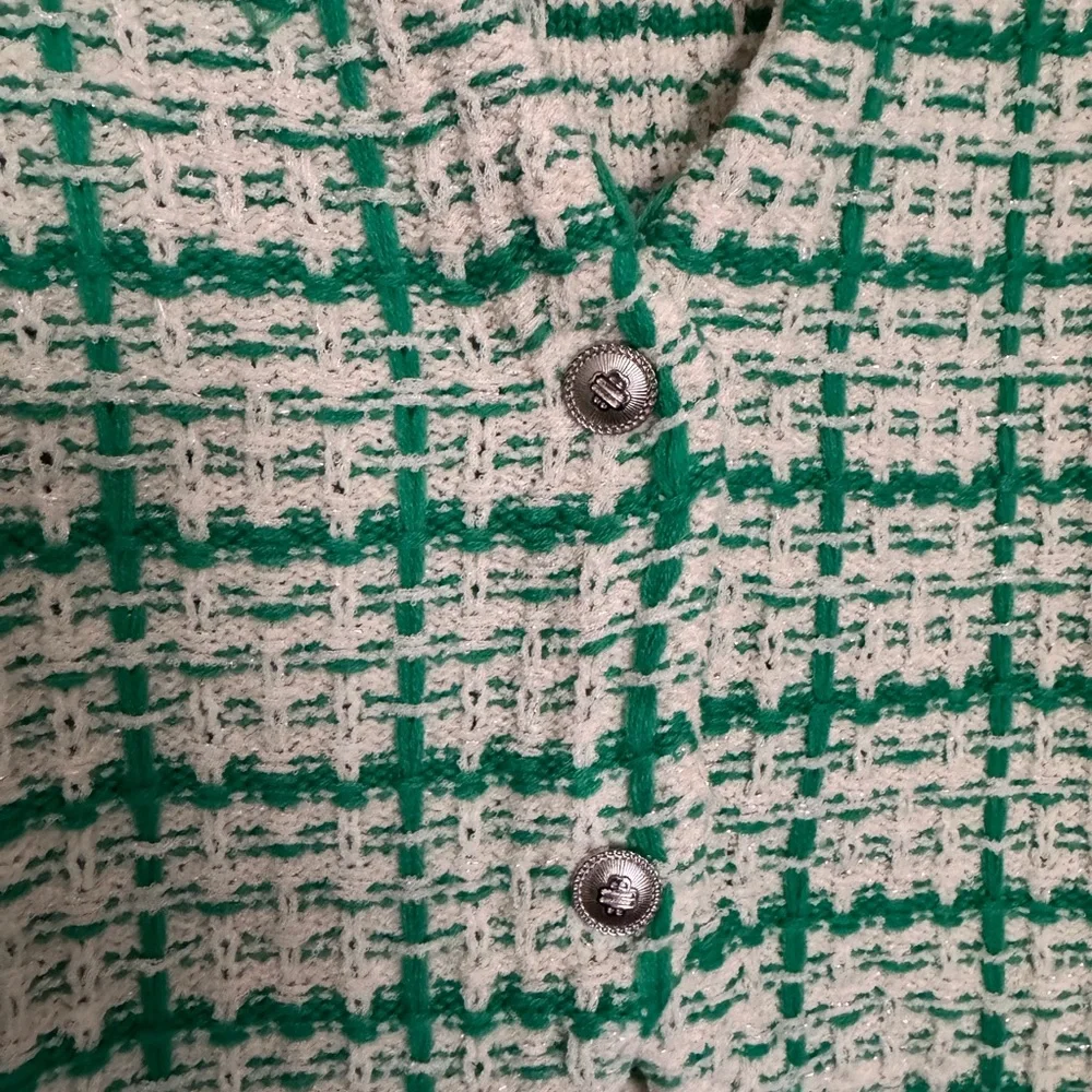Women’s Green and Cream Women's Cardigan Vest - Picture 4 of 5